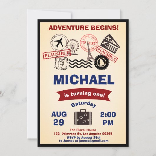 Rustieke stempel bestemmings verjaardag bagage rei kaart (Voorkant)