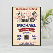 Rustieke stempel bestemmings verjaardag bagage rei kaart (Staand voorkant)