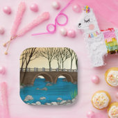 Rustieke stenen brug over de Natuur Papieren Bordje (Feest)