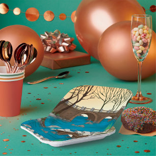 Rustieke stenen brug over de Natuur Papieren Bordje