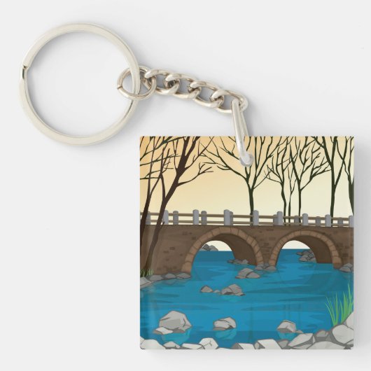 Rustieke stenen brug over de Natuur Sleutelhanger (Voorkant)