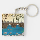 Rustieke stenen brug over de Natuur Sleutelhanger (Achterkant)