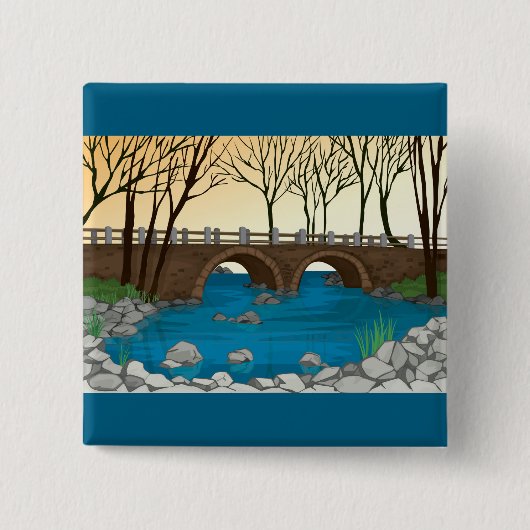 Rustieke stenen brug over de Natuur Vierkante Button 5,1 Cm (Voorkant)