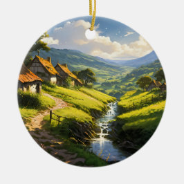 Rustieke stenen huizen dorp keramisch ornament