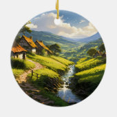 Rustieke stenen huizen dorp keramisch ornament (Achterkant)