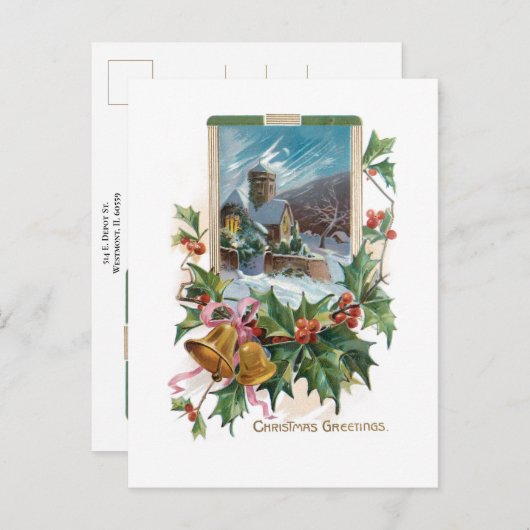 Rustieke stenen kerk in de winter met Holly Briefkaart (Voorkant / Achterkant)