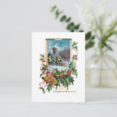 Rustieke stenen kerk in de winter met Holly Briefkaart (Staand voorkant)