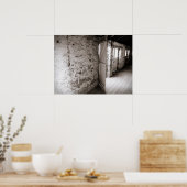 Rustieke stenen muur met open schuurdeur poster (Keuken)
