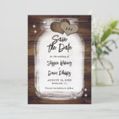 Rustieke stenen pot jute harten monogram bruiloft save the date (Staand voorkant)