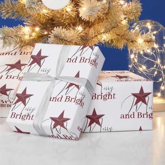Rustieke ster Merry & Bright Cadeaupapier (Feestdagen)