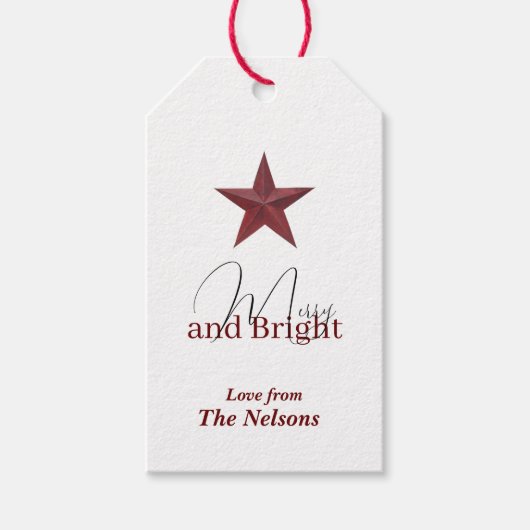 Rustieke ster Merry & Bright gepersonaliseerd Cadeaulabel (Voorkant)