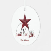 Rustieke ster Merry & Bright gepersonaliseerd Metalen Ornament (Voorkant links)