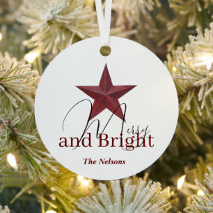 Rustieke ster Merry & Bright gepersonaliseerd Metalen Ornament