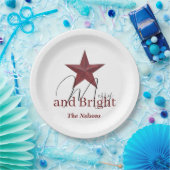 Rustieke ster Merry & Bright gepersonaliseerd Papieren Bordje (Feest)