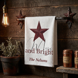 Rustieke ster Merry & Bright gepersonaliseerd Theedoek