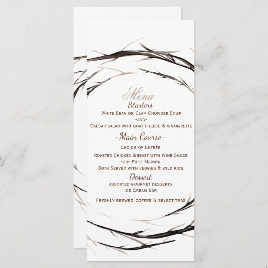 Rustieke Sticks Twigs takken krans bruiloft menu (Voorkant / Achterkant)