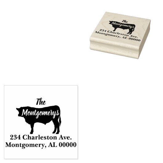 Rustieke stier silhouet familie adres rubberstempel (Gestempeld)