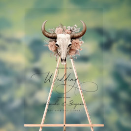 Rustieke stierenschedel bloem westerse trouw welko acryl bord