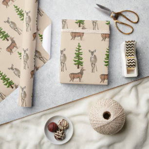 Rustieke stijl herten- en dennenboompatroon  cadeaupapier