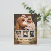 Rustieke  Stijl Vier-Foto Kerst Bloemen Feestdagenkaart (Staand voorkant)