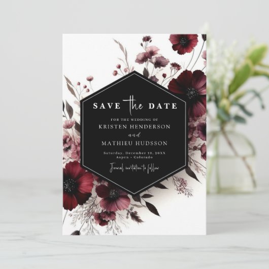 Rustieke stijlvolle Bourgondische bruiloft Save The Date (Staand voorkant)