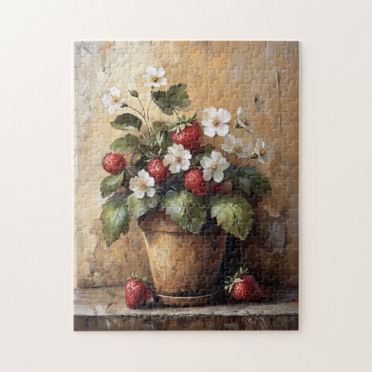 Rustieke Stilleven Aardbei Plant in een Pot Legpuzzel (Verticaal)