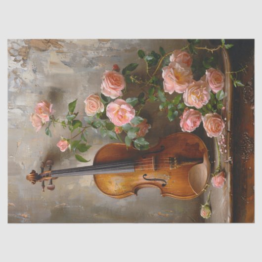 Rustieke stilleven met vintage viool decoupage tissuepapier (Voorkant)