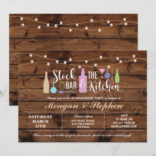 Rustieke Stock De Bar & Keuken Verloving Koppels Kaart (Voorkant / Achterkant)