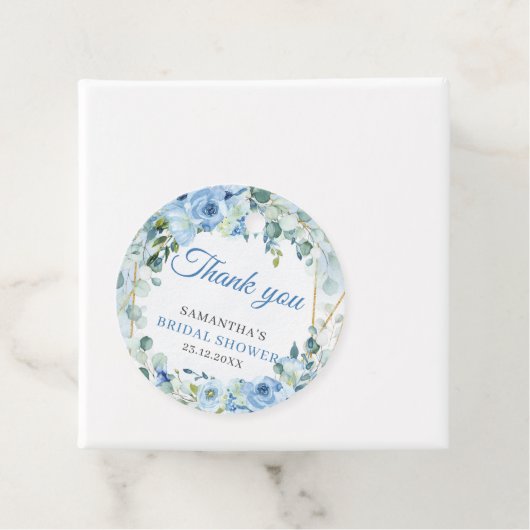 Rustieke Stof Blauw Bloemig gouden lijst bruidsmei Bedankjes Labels (In situ)