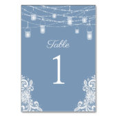 Rustieke Stof Blauw Lichtjes Bruiloft Tafel Nummer Kaart (Voorkant)