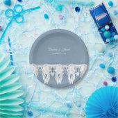 Rustieke Stof Blauw Witte Koeien Schedels Patroon  Papieren Bordje (Feest)