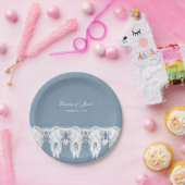 Rustieke Stof Blauw Witte Koeien Schedels Patroon  Papieren Bordje (Feest)