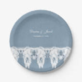 Rustieke Stof Blauw Witte Koeien Schedels Patroon  Papieren Bordje (Voorkant)