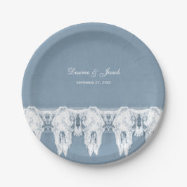 Rustieke Stof Blauw Witte Koeien Schedels Patroon  Papieren Bordje