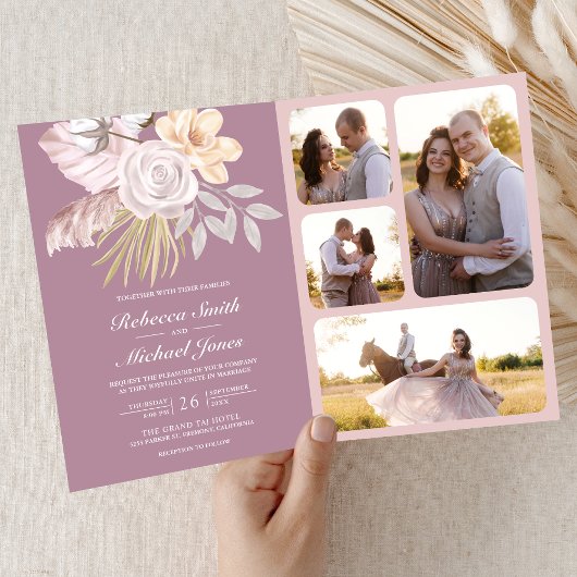 Rustieke Stof Mauve Roze Bloemige QR Code Trouwen