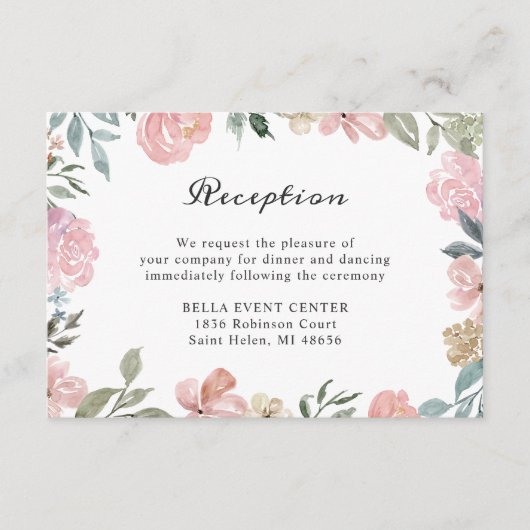 Rustieke Stof Roze Bloemen Bruiloft Ontvangst Deta Informatiekaartje (Voorkant)