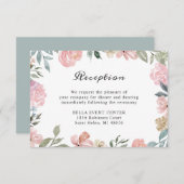Rustieke Stof Roze Bloemige Trouwreceptie Details Informatiekaartje (Voorkant / Achterkant)