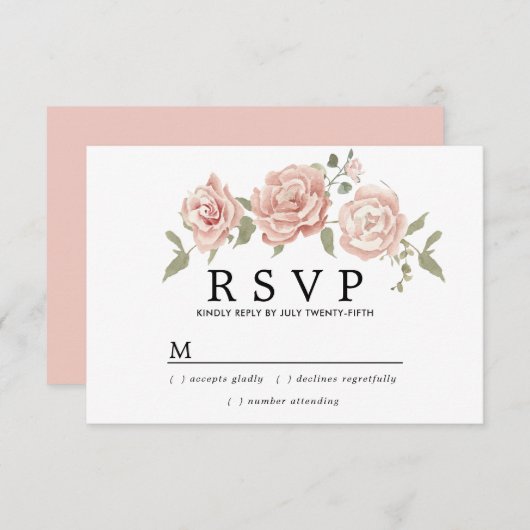 Rustieke Stof Roze Roos Bloemige Trouw  RSVP Kaartje (Voorkant / Achterkant)
