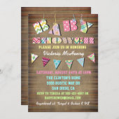 Rustieke Stof Shabby Chic Baby Douche Uitnodiginge Kaart (Voorkant / Achterkant)