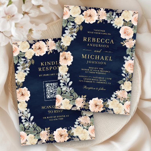 Rustieke Stofachtige Perzik Bloem QR Code Marine H Kaart