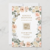 Rustieke Stofachtige Perzik Bloem QR Code Trouwen Kaart (Achterkant)