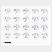 Rustieke Stofblauw Bloemige Waterverf Trouw Ronde Sticker (Vel)