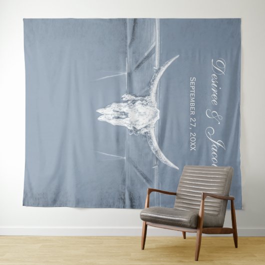 Rustieke Stofblauw Witte Western Koeien Schedel Ac Wandkleed (In Situ (horizontaal))