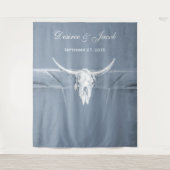 Rustieke Stofblauw Witte Western Koeien Schedel Ac Wandkleed (Voorkant)
