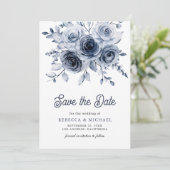 Rustieke Stofblauwe Bloem Foto Bruiloft Save The Date (Staand voorkant)