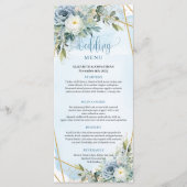 Rustieke Stofblauwe Bloemige Gouden Glitter Bruilo Menu (Voorkant)