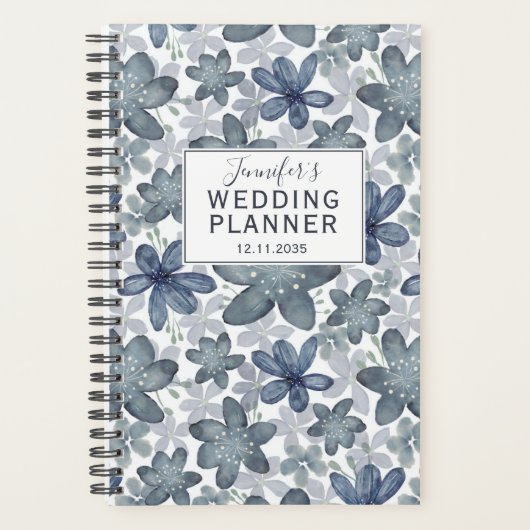 Rustieke Stofblauwe Bloemige Trouwplanner Planner (Voorkant)