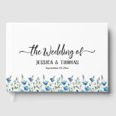 Rustieke Stofblauwe Boho Chic Wilde Bloemen Bruilo Gastenboek (Voorkant)