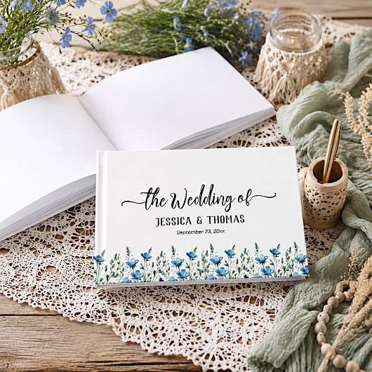 Rustieke Stofblauwe Boho Chic Wilde Bloemen Bruilo Gastenboek