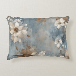 Rustieke Stofblauwe Bruine Crème Farmhouse Bloemmo Accent Kussen